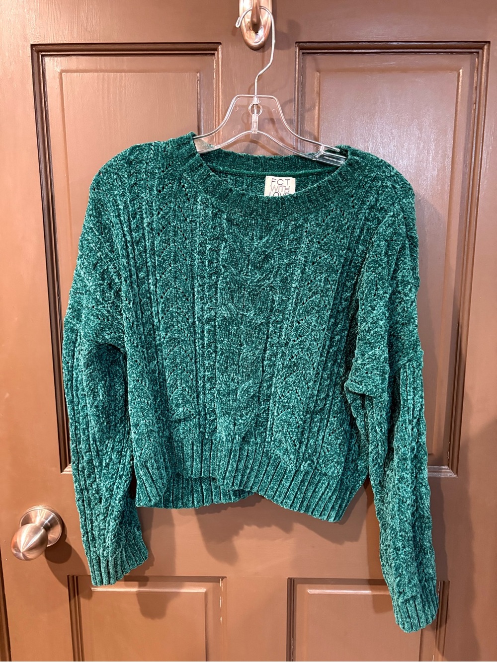 Chenille Cable-Knit Sweater - Emerald Green